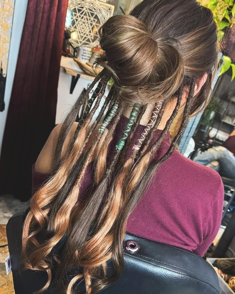 Boho Half-Up Bun with Decorative Accent Dreads