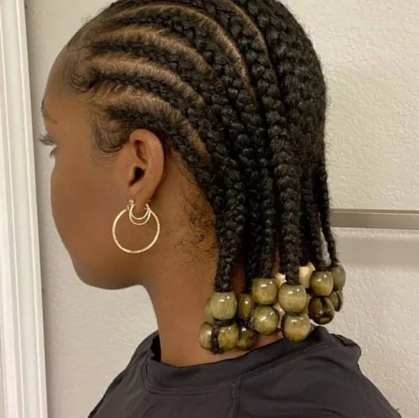Chic Cornrow Bob with Earthy Wooden Beads