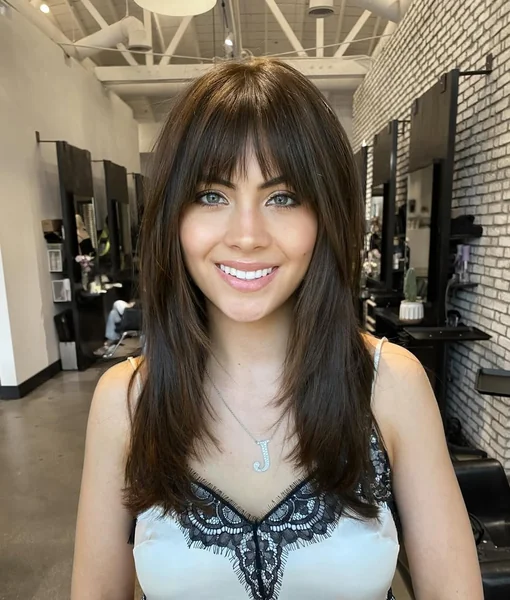 Classic Brunette French Cut with Full Fringe