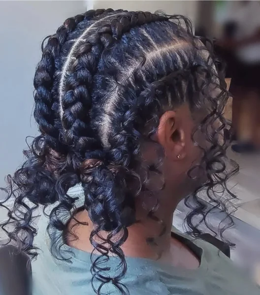 Curly Boho Cornrows with Glossy Face-Framing Tendrils