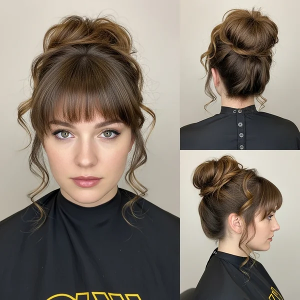 Curly Bun Hairstyles with Bangs