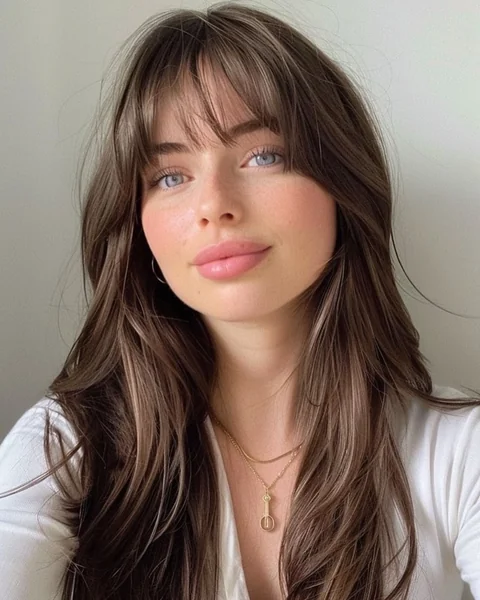 long layered haircuts with curtain bangs