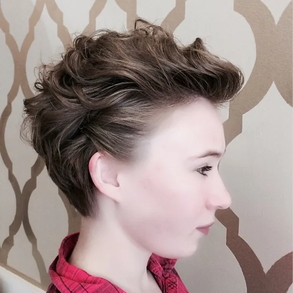 Feathered Ash Brown Pixie with Soft Swept Fringe