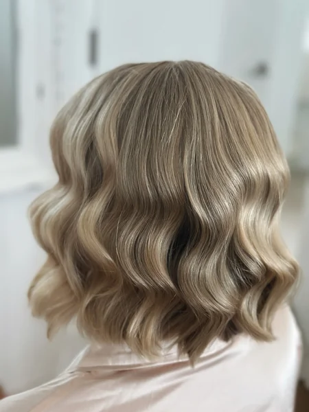 Glamorous Sandy Blonde Bob with Deep Hollywood Waves
