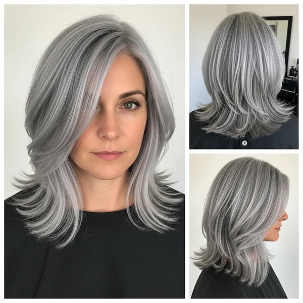 Grey Lob Haircut Shoulder Length