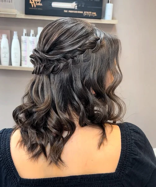 Half-Up Crown Braid with Soft Beachy Waves