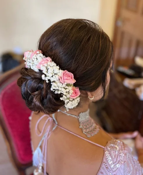 High Textured Bun with Cascading Bridal Curls