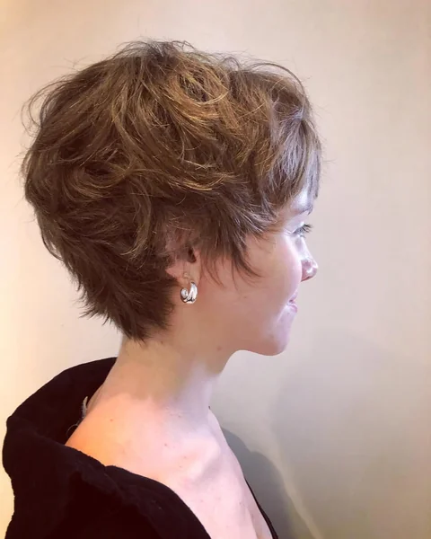 Honey-Brown Shaggy Pixie with Soft Tapered Layers