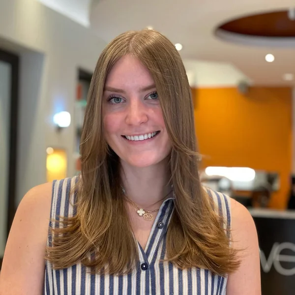 Honey-Toned Layered Lob with Voluminous Face-Framing Flips