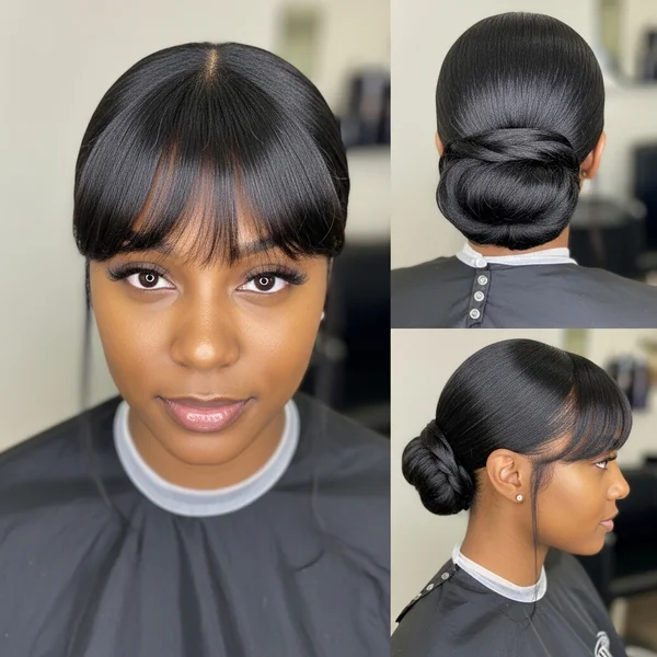 Low Bun with Bangs Black Women