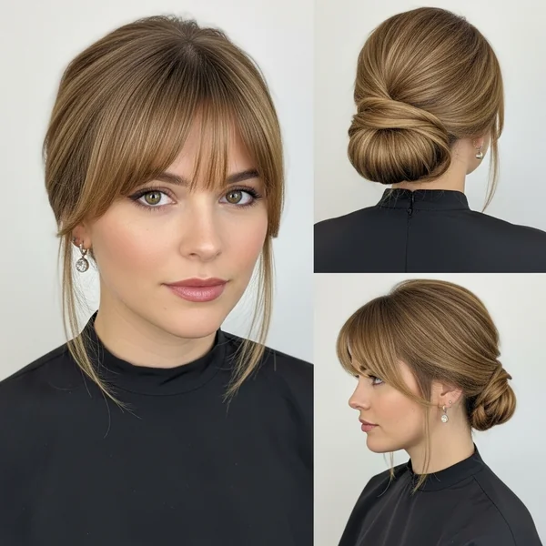 Low Bun with Curtain Bangs