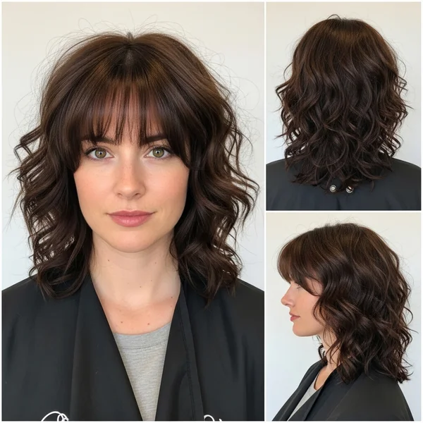 medium curly haircuts with layers and bangs