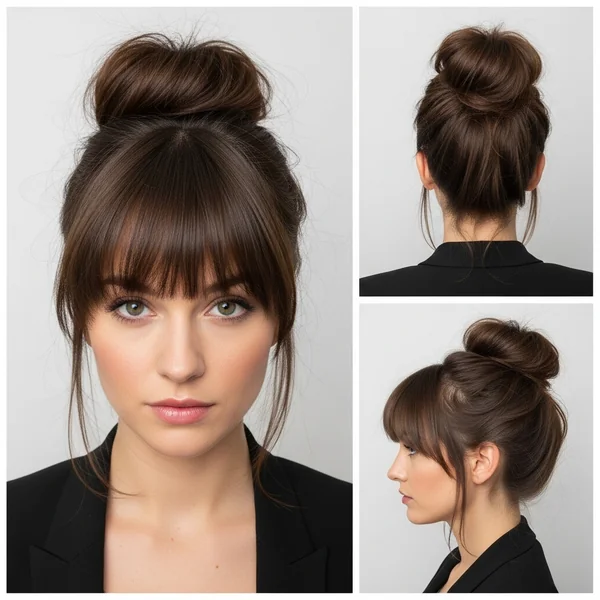Messy Bun Hairstyles with Bangs