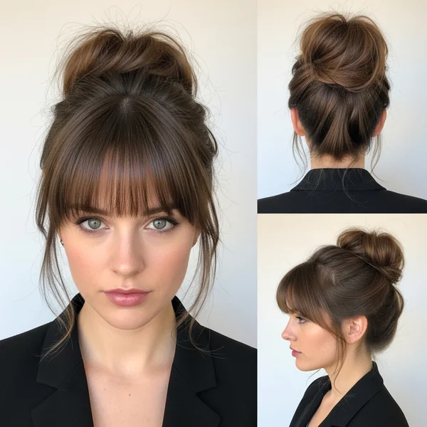 Messy Bun with Wispy Bangs