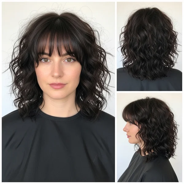 mid length curly haircuts with bangs