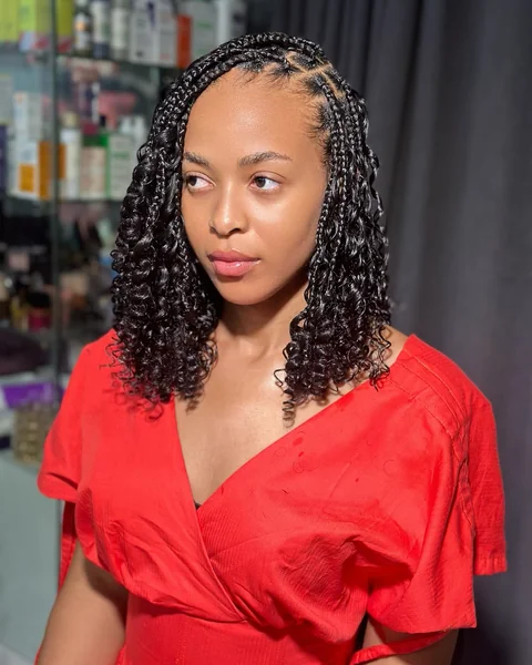 Natural Beaded Bob with Classic Back-Row Braids