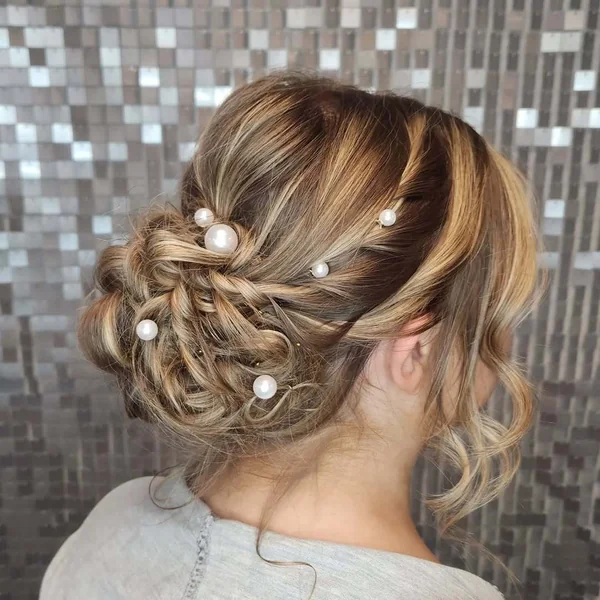 Pearl-Studded Messy Bun with Golden Dimension