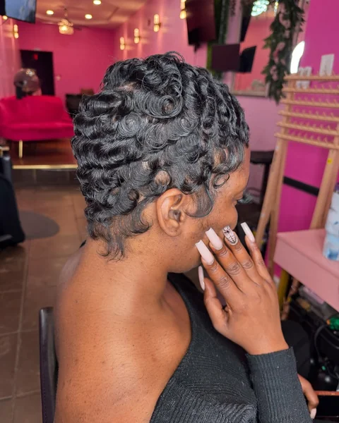 Platinum Blonde Pixie Mullet with Soft Finger Waves