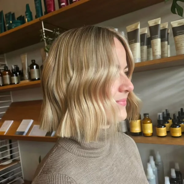 Polished Honey Blonde Bob with Deep S-Waves