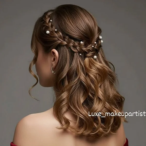 Romantic Braided Half-Up Style with Pearl Accents