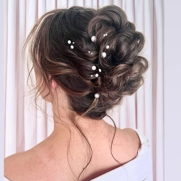 Romantic Pearl-Encrusted Bun with Soft Waves