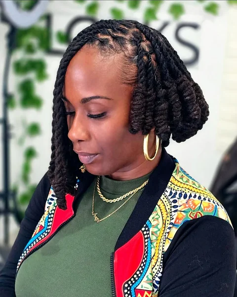 Sculpted Short Loc Bob with Twisted Parting