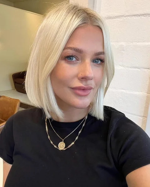 Sharp Platinum Blonde Blunt Bob with Middle Part