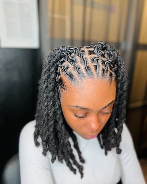Sculpted Short Loc Bob with Twisted Parting