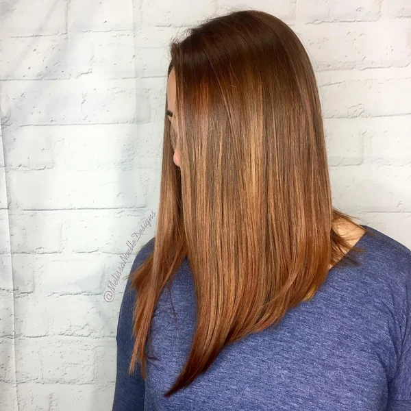 Sleek Copper Angled Lob for Long Hair Lovers