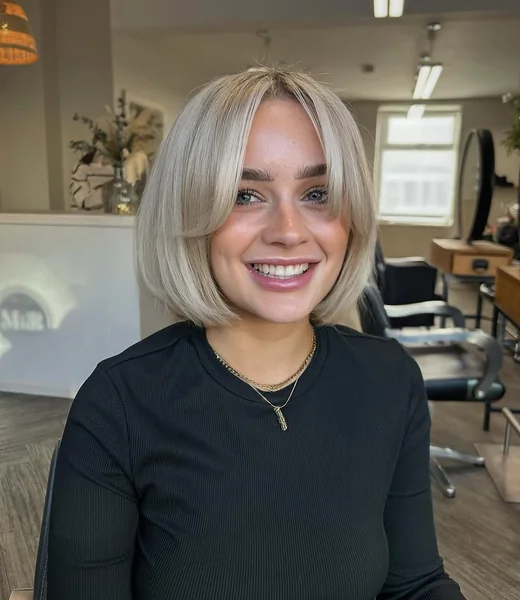 Sleek Icy Platinum Bob with Sharp Blunt Ends