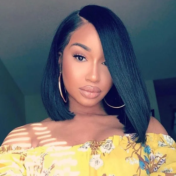 Sleek Raven Lob with Deep Side Part