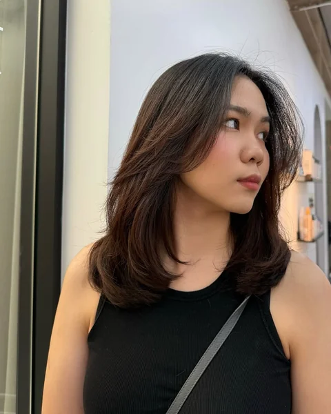 Soft Espresso Lob with Tapered Face-Framing Layers