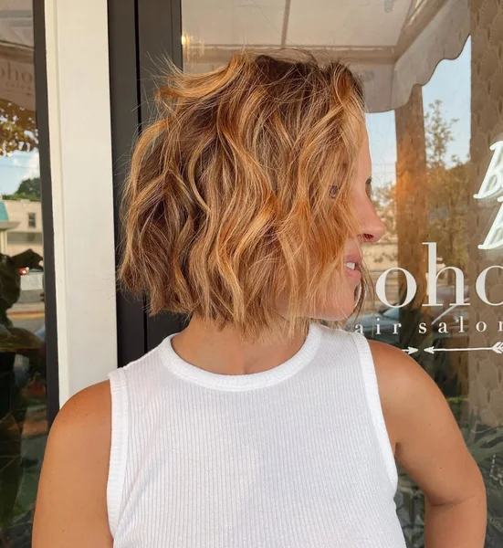 Textured Honey Blonde Bob with Beachy Waves