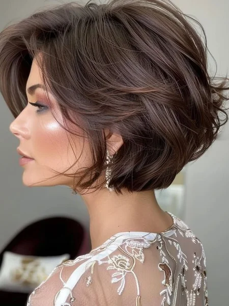 Voluminous Chocolate Brown Long Pixie with Sweeping Layers