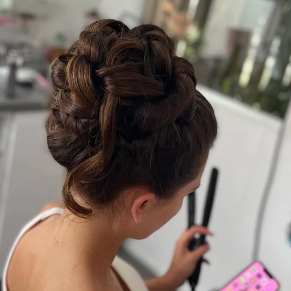 Voluminous Sculpted Updo for Thick Brunette Hair