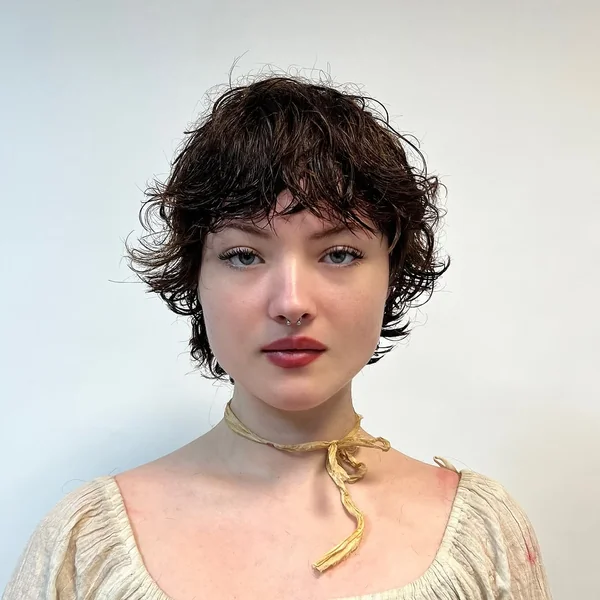 Wet-Look Curly Pixie with Disconnected Fringe