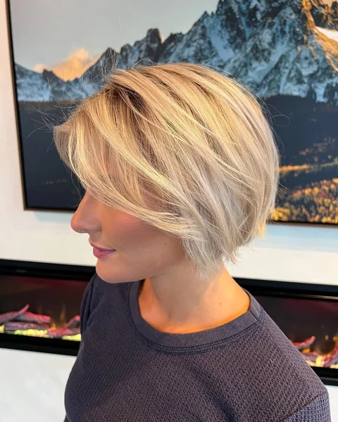 Wispy Ash Blonde Pixie Bob with Tapered Layers