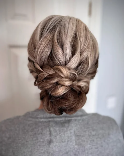 Woven Ash Blonde Chignon with Crown Texture