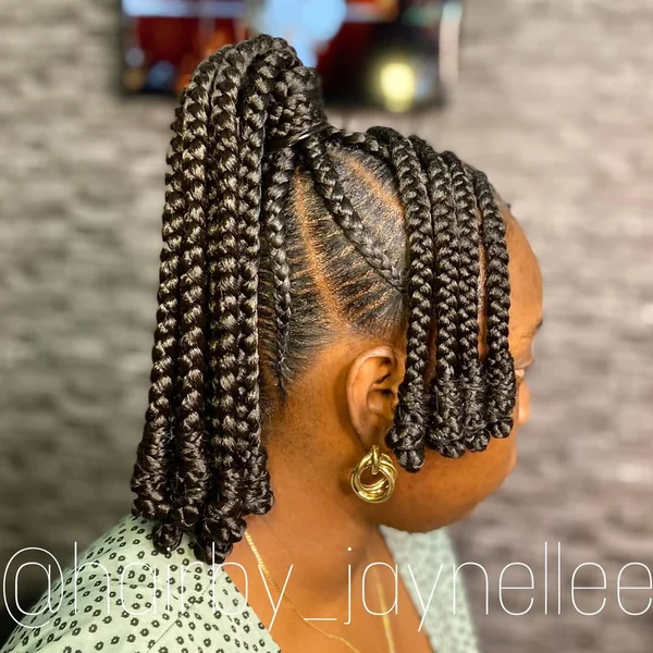 Chunky Waterfall Cornrow Ponytail with Face-Framing Braids