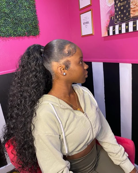 Extra-Long Deep Wave Ponytail with Sleek Edges