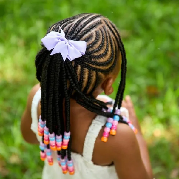 Long Black Feed-In Cornrow Ponytail with Laid Edges