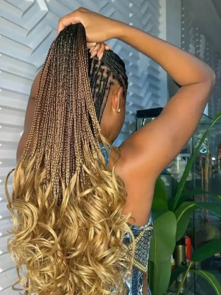 Ombre Micro Braids Ponytail with Wavy Ends