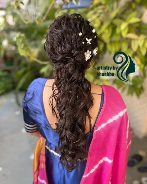 Romantic Low Wavy Ponytail with Pearl Accents