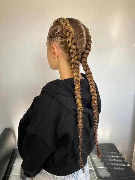 Sleek Blonde Cornrows into High Braided Ponytail