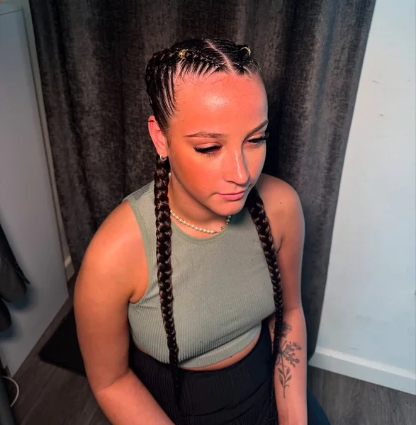 Thick Cornrows with Gold Rings and Star Charm