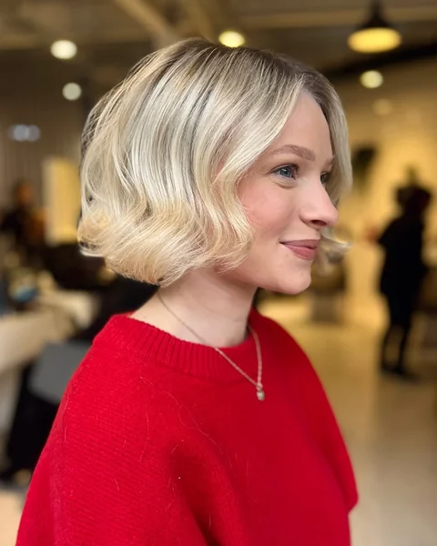Bouncy Platinum Italian Bob with Soft Curls