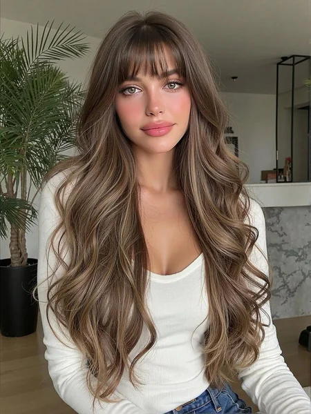 Bronde Goddess Waves with Full Feathered Bangs