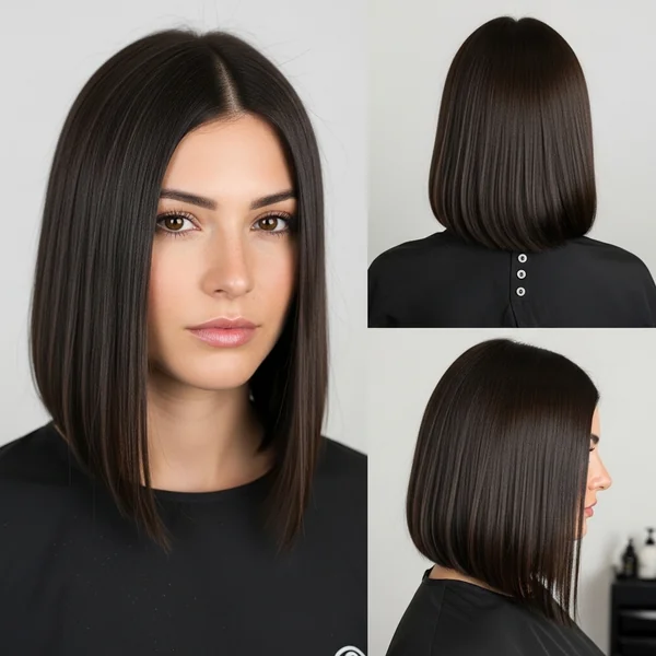 brunette long bob straight lob haircut