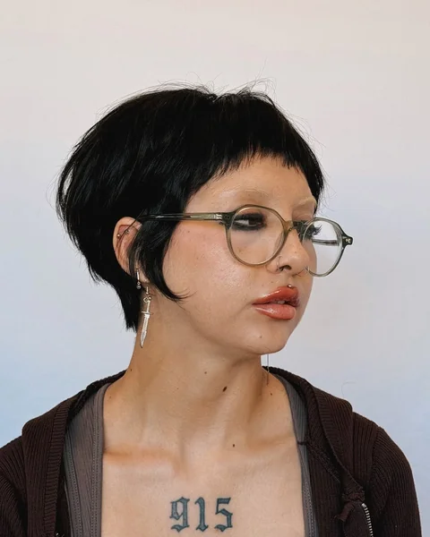 Chic Inky Black Stacked Bob with Micro Bangs