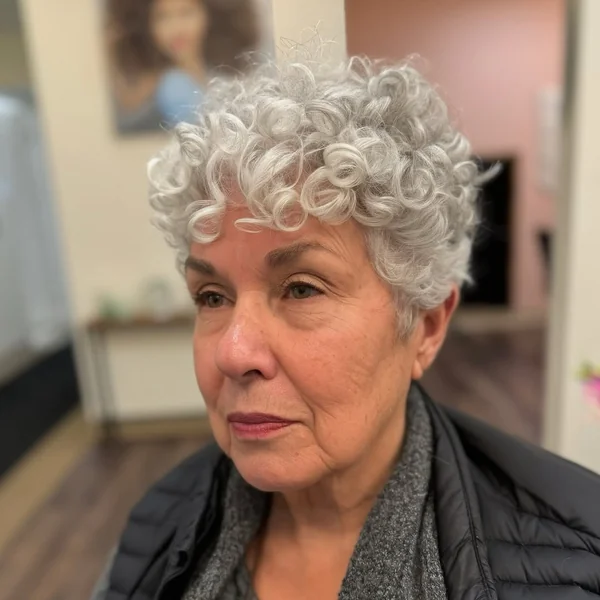 Chic Silver Pixie with Soft Sculpted Curls